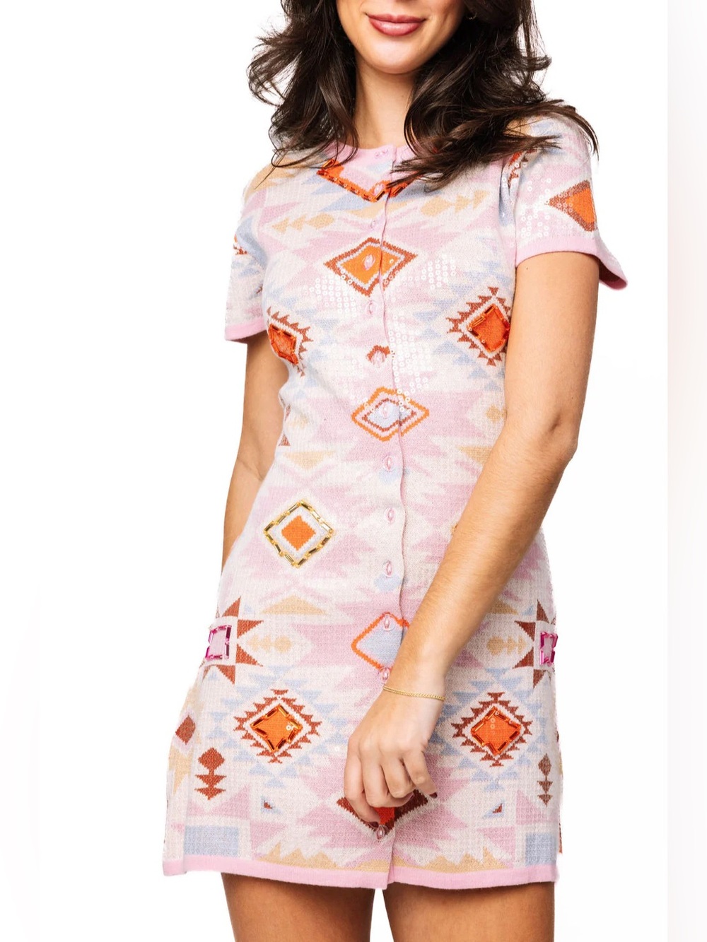 Sequin Aztec Print Dress